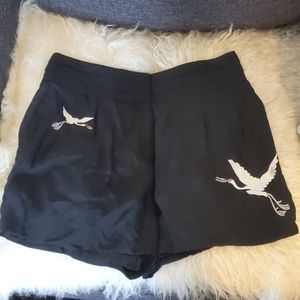Kooples silk shorts with heron embroidery